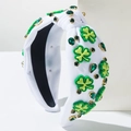 Witte geknoopte hoofdband met klaver en strass voor Saint Patrick's Day - Wit