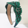 Baroque emerald green padded headband with sparkling marquise rhinestones and gems - Green