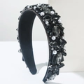 Diadema ancha de estilo barroco con cristales negros y perlas blancas para mujer - Todo Negro