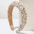 Cerchietto largo bohémien con frammenti di conchiglia colorati e fodera in pelle - Beige Argento