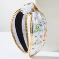 Cerchietto con paillettes bianche, gemme colorate e bordo in metallo dorato lucido - Bianco