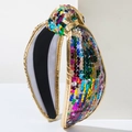 Funkelnder bunter Pailletten Knoten Stirnband mit Goldrand und hoher Polsterung - Gold Bunt