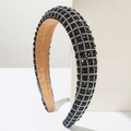 Luxurious wide headband with black crystals and silver rhinestones in a grid pattern - Black