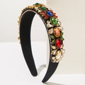 Cerchietto barocco di lusso con strass colorati e cristalli su base di velluto nero - Nero Multicolore