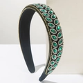 Diadema barroca de lujo en verde con diamantes de imitación, cadena dorada y cristales - Verde