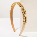 Sparkling crystal padded headband in champagne satin for luxury evening events - Brown