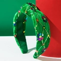 Cerchietto annodato in velluto verde con paillettes colorate per feste di Natale - Verde