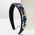 Baroque vintage headband with blue and pink gemstones on black fabric padding - Blue