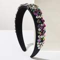 Baroque black wide headband with colorful teardrop crystals and pearls for women - Colorful