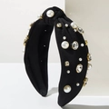 Diadema ancha negra elegante con perlas de imitación y cristales en base blanca - Negro