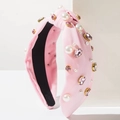 Diadema ancha rosa con nudo decorada con perlas blancas y diamantes de imitación - Rosa