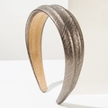 Fashion wide headband with metallic snakeskin texture and faux suede non-slip lining - Brown