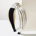 Fashionable cream wide knotted headband with multi-row crystal rhinestones for women - White