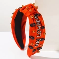Halloween Haarreif in Orange mit HALLOWEEN Strassbuchstaben und Totenkopf Deko - Orange