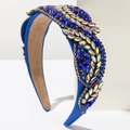 Royal blue baroque headband with sparkling crystals and gemstones on satin fabric - Blue