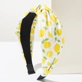 Cerchietto largo con nodo e stampa di limoni gialli e foglie verdi su tessuto bianco - Bianco