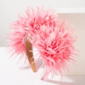 Detail of pink silk petals and feathers on headband with sparkling rhinestones decoration - Pink