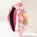Pink fabric knot headband with colorful resin flowers and sparkling rhinestones - Light Pink