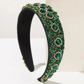Luxury Baroque wide headband with emerald crystals and green beads on black velvet - Green