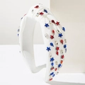 USA Independence Day knot headband with pearls, crystals and red blue stars on white fabric - White (Silver Accents)