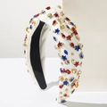 White knotted headband with American flag colored rhinestones and stars for Independence Day - White (Gold Accents)