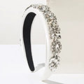 Detailed macro view of Baroque white sponge headband with dense sparkling crystals - White