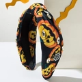 Cerchietto di Halloween con tessuto a ragnatela, stampe di zucca e strass luccicanti - Giallo