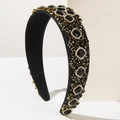 Detail of luxury baroque wide headband with black crystals and gold metal claw settings - Black
