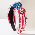 USA flag headband with red white stripes blue stars faux pearls and rhinestones - Red Blue Patchwork