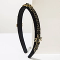 Cerchietto barocco in velluto nero con inserti dorati a forma di insetti e strass - Nero
