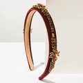 Cerchietto barocco in velluto rosso con api in cristallo ambra e decorazioni floreali - Marrone