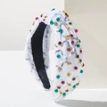 Diadema navideña de terciopelo blanco con nudo y cuentas y lentejuelas de colores - Blanco