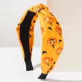 Cerchietto con nodo per Halloween con stampe di zucche arancioni e pipistrelli neri - Zucca Arancione