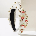 Cerchietto bianco annodato con strass scintillanti e ciondoli a forma di ciliegie - Bianco