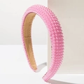 Fashionable pink pearl sponge headband with wide design and velvet lining for women - Pink