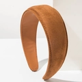 Elegant wide brown velvet sponge headband with premium suede texture and retro design - Brown