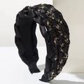 Cerchietto largo intrecciato bohémien nero in raso di lusso con strass brillanti eleganti - Nero