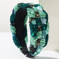 Cerchietto intrecciato bohemian con paillettes verde smeraldo e perline artigianali - Verde