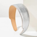 Cerchietto largo argento con texture a serpente e fodera in pelle beige da donna - Argento