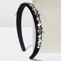 Elegant black velvet headband featuring sparkling glass crystals and pearl accents - Black