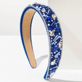 Baroque royal blue velvet headband with crystals and pearls for gala party - Blue