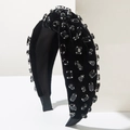 Baroque black velvet wide headband with knotted design and sparkling crystal inlay - All Black