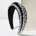 Baroque black velvet headband with luxury crystal rhinestones in minimalist studio setting - Rainbow