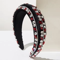 Baroque velvet padded headband with sparkling red rhinestones and white crystals - Red