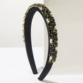 Cerchietto barocco largo con strass neri e trasparenti su finitura in raso nero - Nero