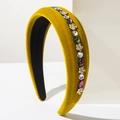 Baroque ginger yellow velvet padded headband with sparkling crystal floral rhinestones - Army Green