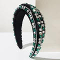 Baroque velvet headband in black with green and silver rhinestones detail - Green