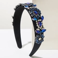 Luxury baroque wide headband with black satin and colorful rhinestones for women - Flower