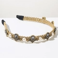 Elegant vintage headband with gold beads, white pearls and dark grey teardrop crystals - Grey Rhinestone / Gray