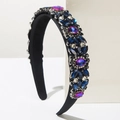 Baroque style wide headband with navy and purple crystals on black satin base - Ellipse